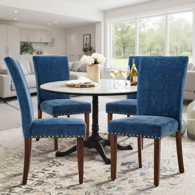 RENEWLINE Dining Chairs, Fabric with Nailhead Trim and Wood Legs - Set of 4 - F-DarkBlue