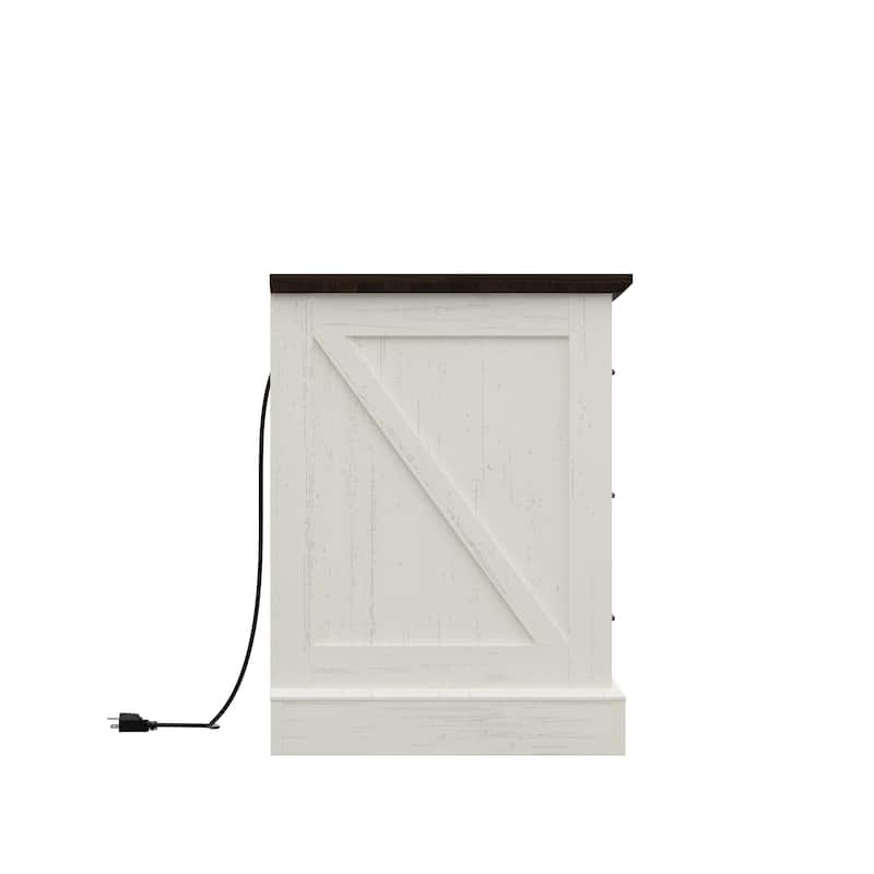 Farmhouse Nightstand with Charging Station, 3 Drawer Bedside Table with 2 AC Outlets & 2 USB Ports, Rustic Wood End Table