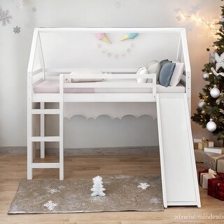 Elegant Design Twin Size Loft Bed with Slide, House Bed with Slide