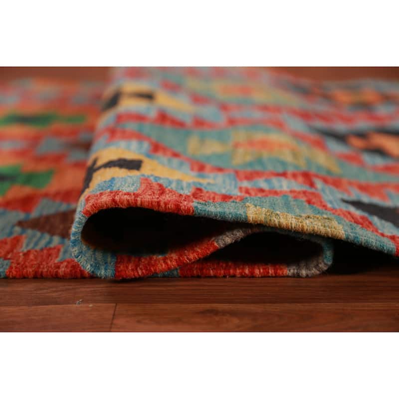 Hand Woven Oriental 100% Wool Carpet Southwestern All-Over Multi-Colored Kilim Runner Rug - 13' 0'' X 2' 7''