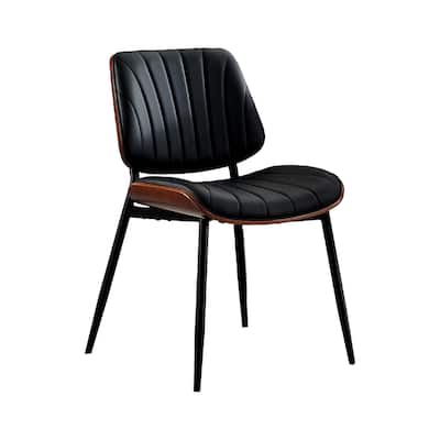 Dining Chairs Set of 2, Modern PU Leather Upholstered Accent Chairs with Shell Strips, Walnut Bentwood Back