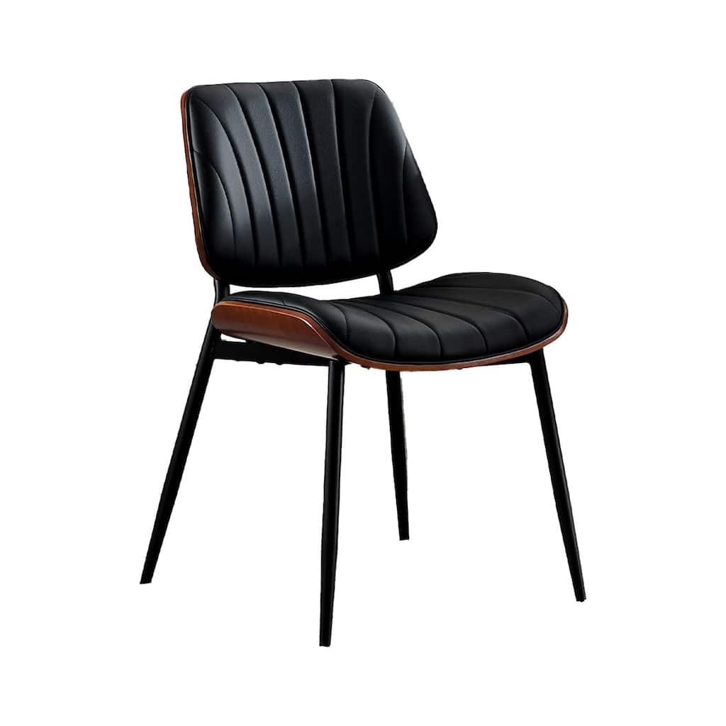 Dining Chairs Set of 2, Modern PU Leather Upholstered Accent Chairs with Shell Strips, Walnut Bentwood Back