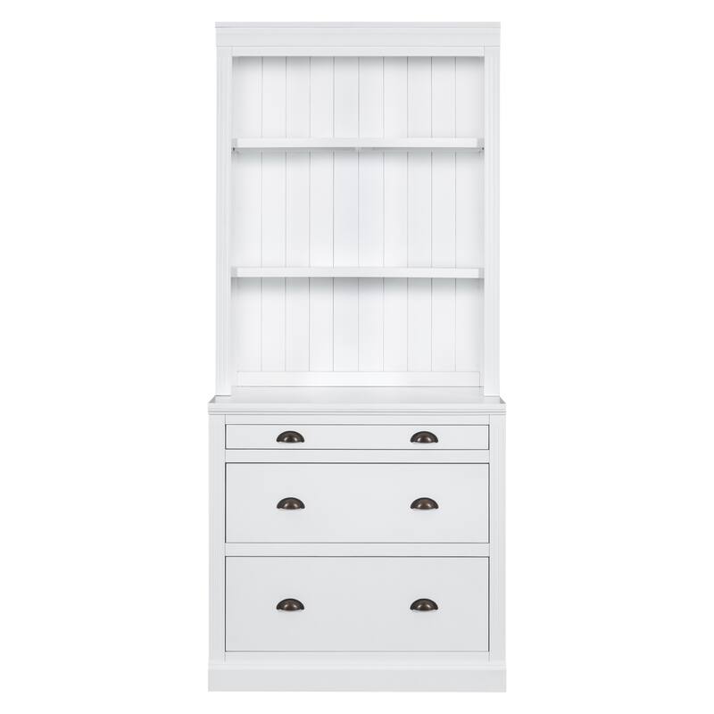 83.4" Modern LED-Lit Bookshelf with 3 Drawers & Open Shelves