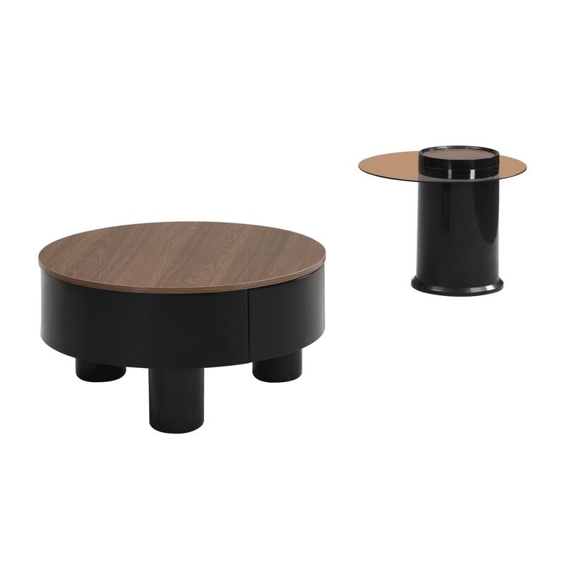 Round Nesting Coffee Table Set Of 2, Coffee Table With Storage Drawer,Plastic Center Table