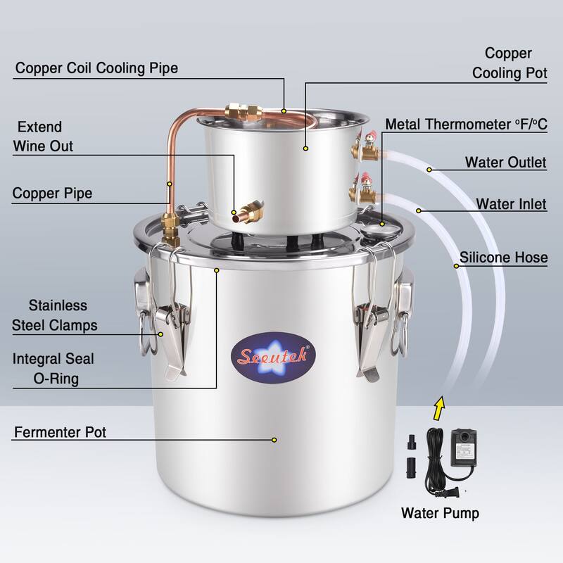 Alcohol Still Water Alcohol Distiller Spirits Kit, Home Brew Wine Making Kit Oil Boiler Stainless Steel 2 Pots