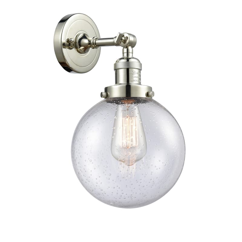 Innovations Lighting Beacon Single Light 14" Tall Bathroom Sconce with - Polished Nickel / Seedy
