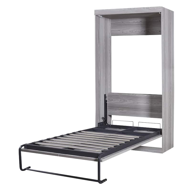 Grey Twin Size MDF and Metal Murphy Bed - Space-Saving Design with Foldable Cabinet