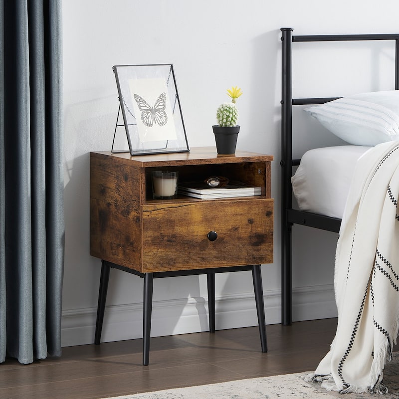 VECELO Modern 1-Drawer Wood Nightstand Set of 2