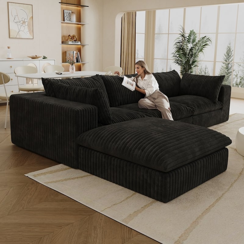 118.2" Combination Corduroy Fabric Cloud Sofa with Deep Seat Couches