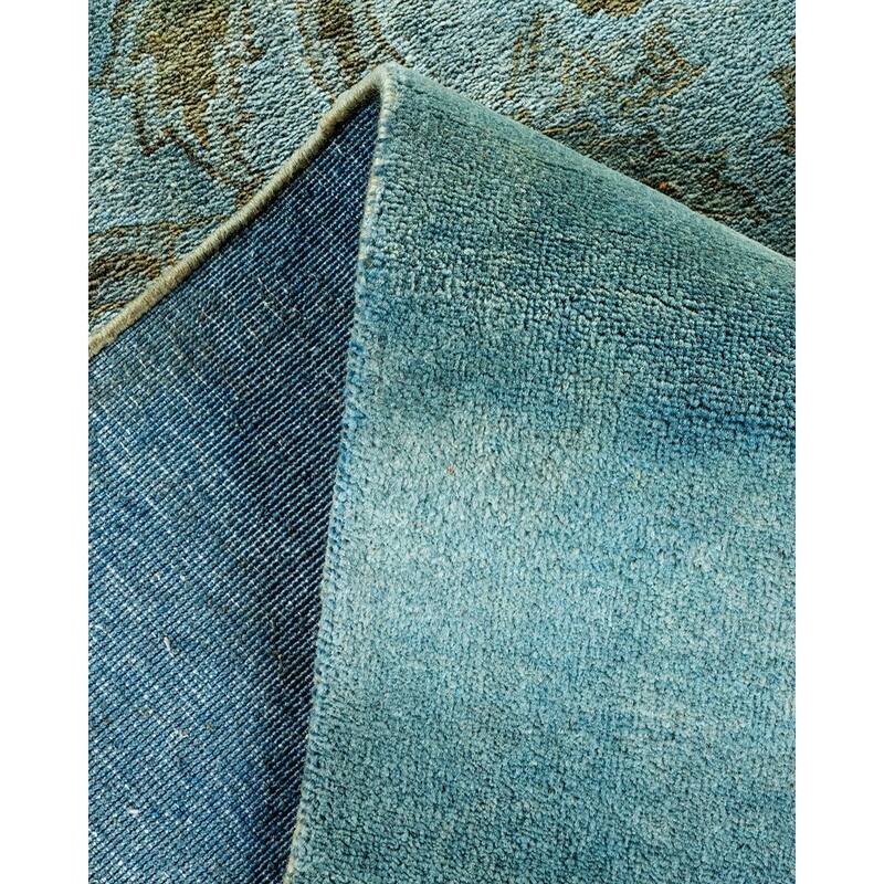 Overton Hand Knotted Wool Vintage Inspired Modern Contemporary Overdyed Blue Area Rug - 8' 10" x 12' 1"