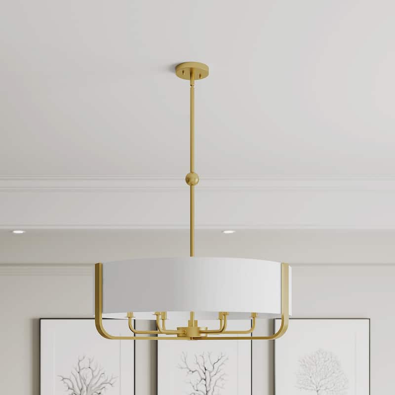 Vernitta 28.8 in. 6-light Mid-century Modern Drum Chandelier with Fabric Shade - 28.87 inches
