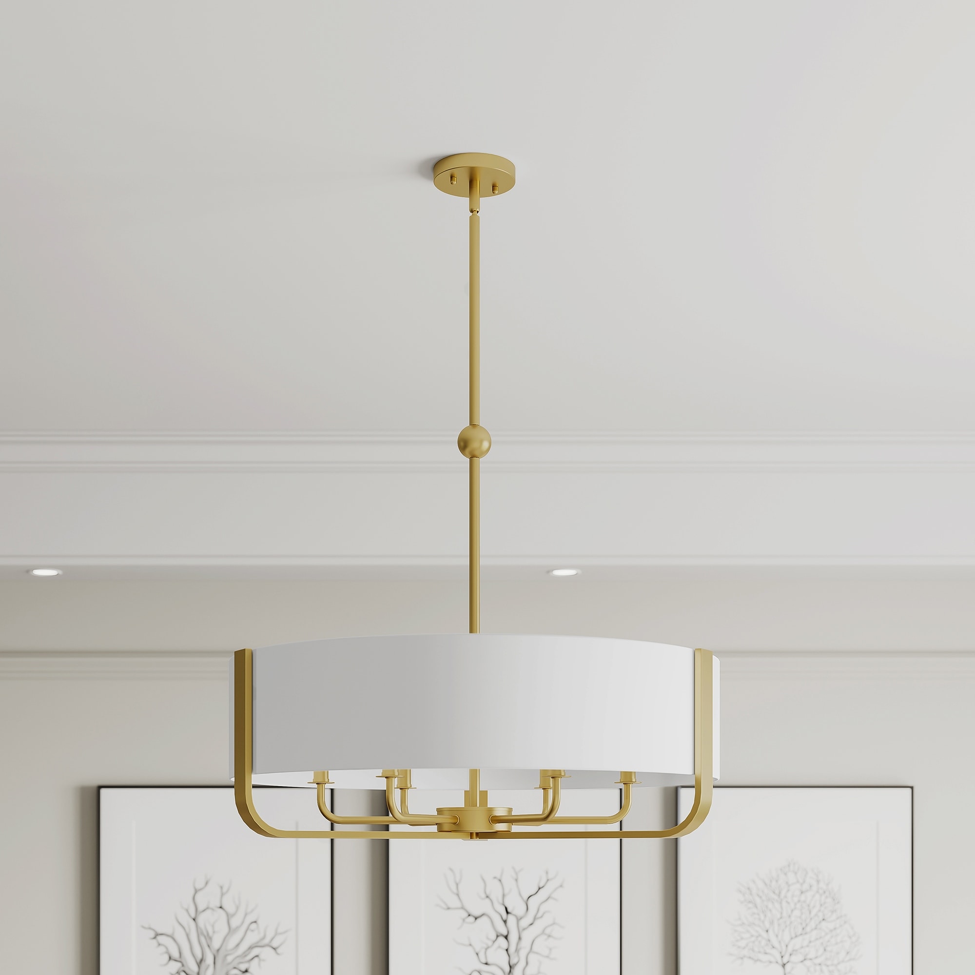 Acroma 28.8" 6-light Mid-century Modern Drum Chandelier with Fabric Shade - 28.87 inches