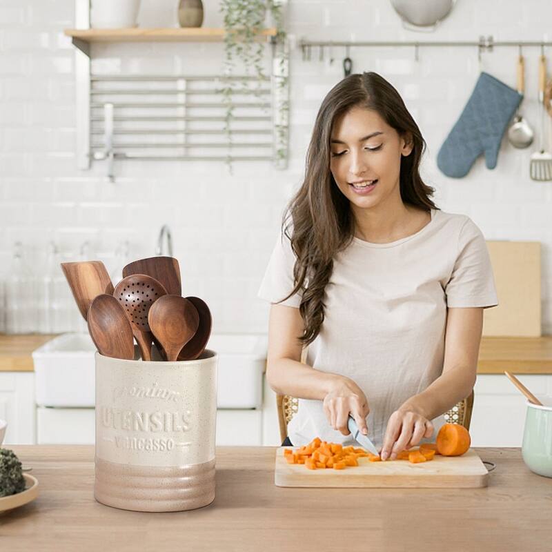 LOVECASA Ceramic 7.2" Large Utensil Holder for Kitchen Countertop