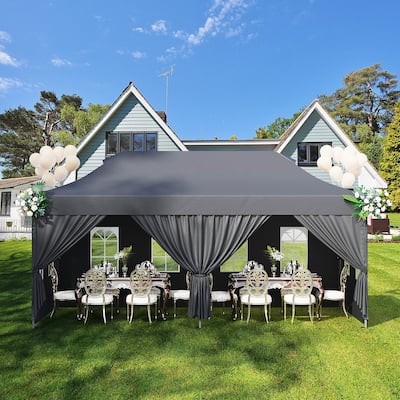 10x20 Heavy Duty Pop up Canopy Tent with 6 Sidewalls and Roller Bag