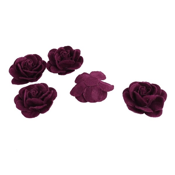 Dress Accessories Artificial Handcraft Flower Rose Heads Dark Purple 5 PCS