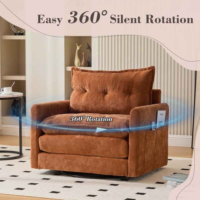Modern Swivel Barrel Chair with Thick Padding,Metal Base,for Living Room and Bedroom