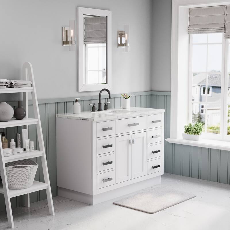 Hartford Marble Countertop Bath Vanity in White with Gooseneck Faucet