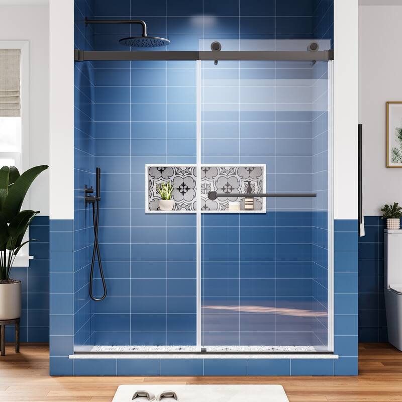 59 in. W x 72 in. H Sliding Frameless Shower Door with Tempered Glass - 59" x 72"