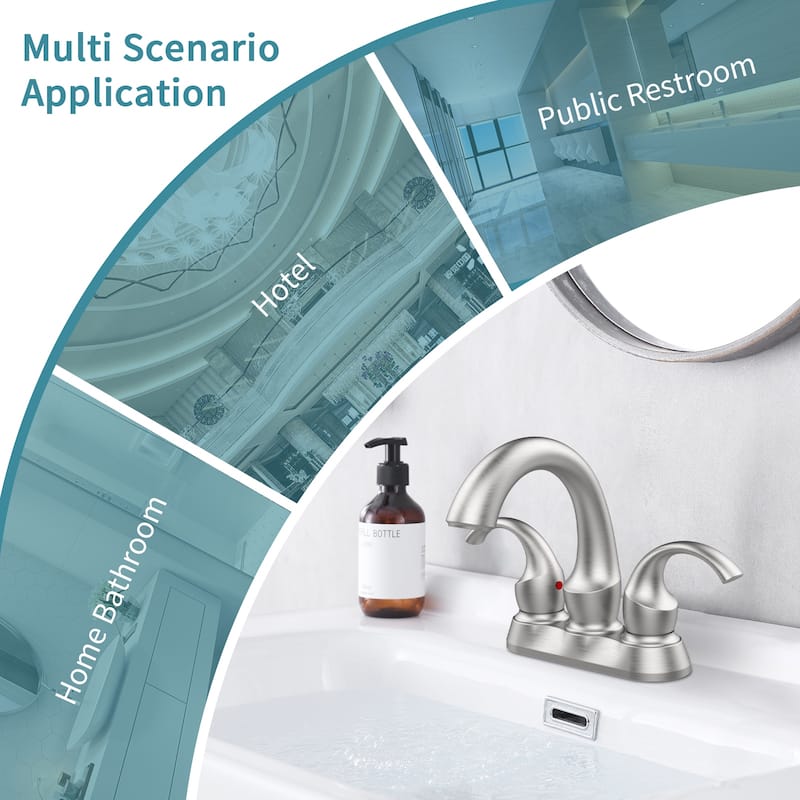 Modern 2 Handle Bathroom Sink Faucet with Pop Up Drain and Supply Hose, Aerator, Anti Fingerprint, Splash Proof, Water Saving