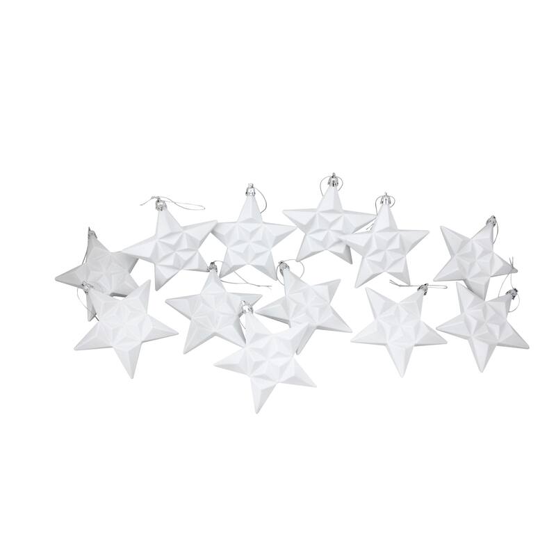 12ct White Matte Glittered Star Shatterproof Christmas Ornament 5"