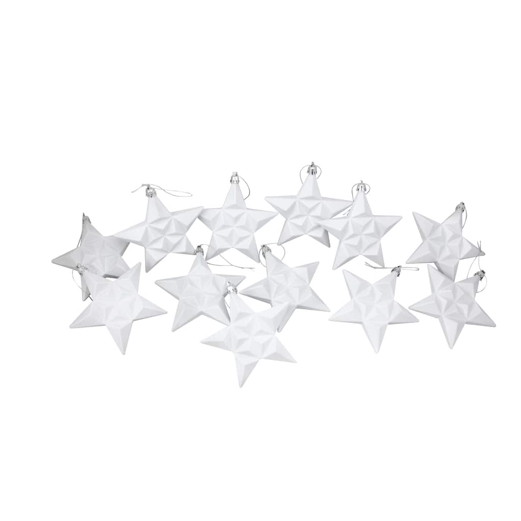 12ct White Matte Glittered Star Shatterproof Christmas Ornament 5"