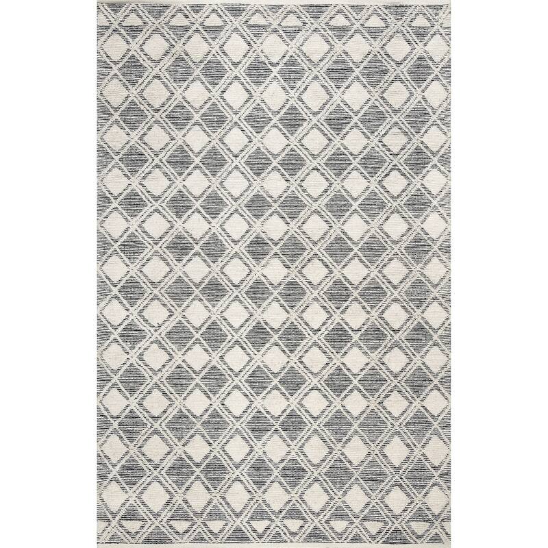 Nuloom Ivory Cotton Handmade Modern Geometric Trellis Cary Area Rug