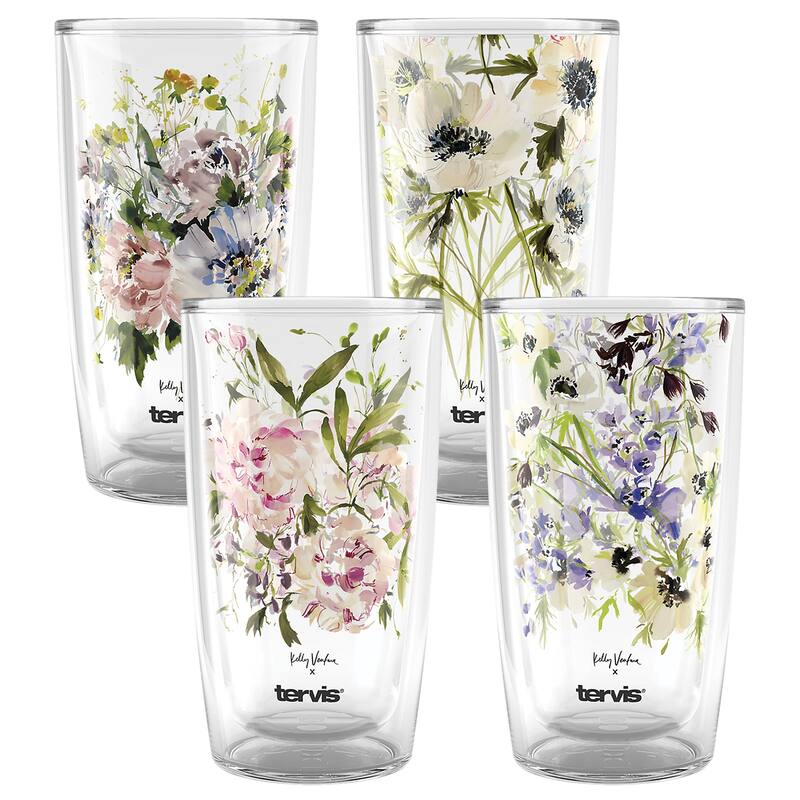 Tervis Kelly Ventura Floral Vista Collection Made in USA Double Walled Insulated Travel Tumbler, Assorted - 16oz - 4pk - 16oz - 4pk