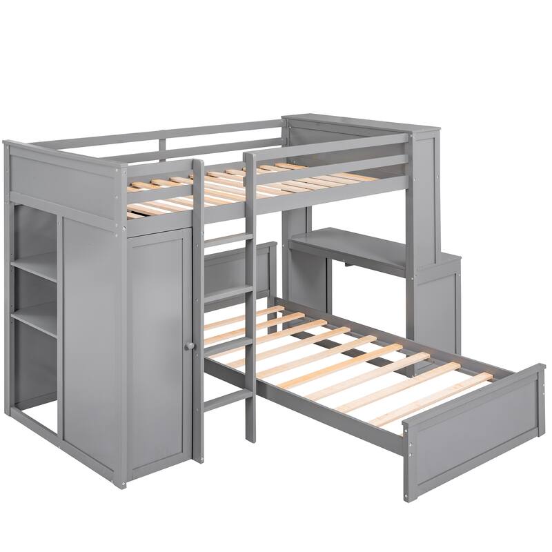 Loft Bed with a Stand-alone bed, Shelves, Desk and Wardrobe
