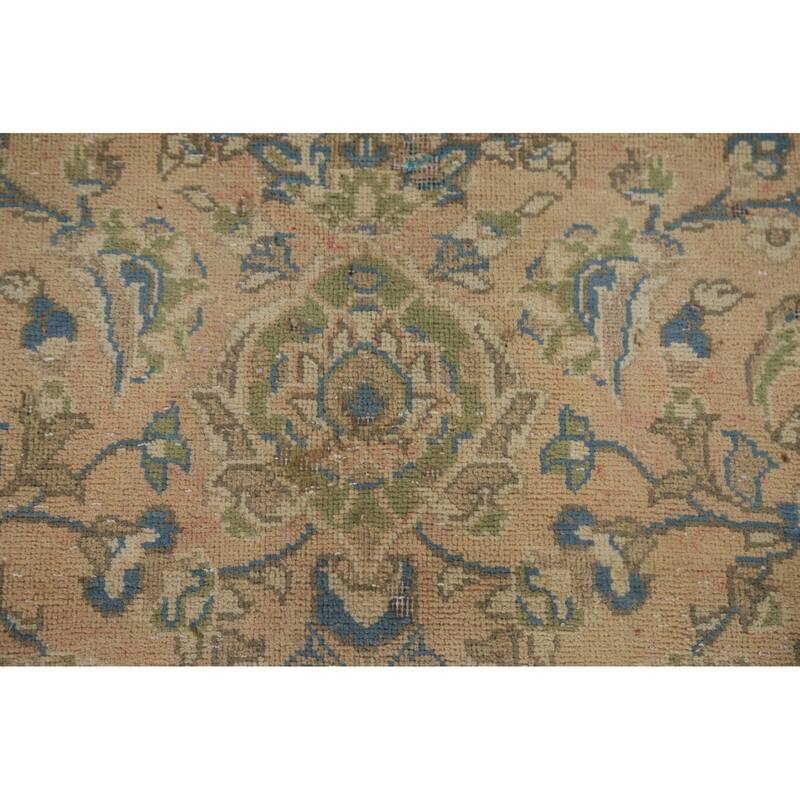 Hand Knotted Oriental 100% Wool Carpet Traditional Floral Peach Kashan Area Rug - 9' 8'' X 6' 6''