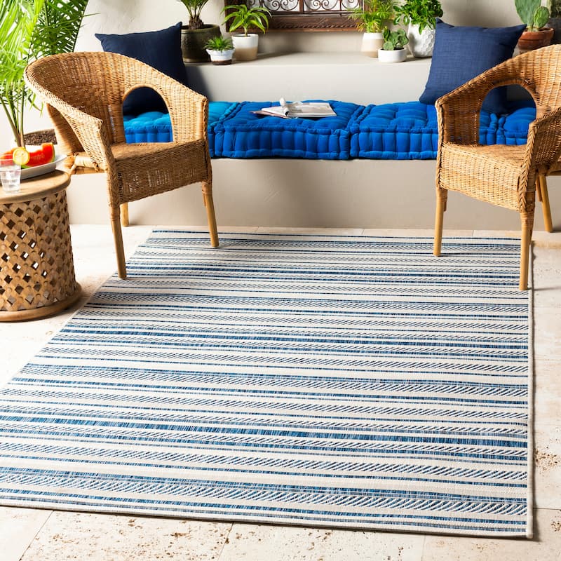Livabliss Rikard Indoor/ Outdoor Coastal Stripe Area Rug - 7'10" x 10'2" - Navy