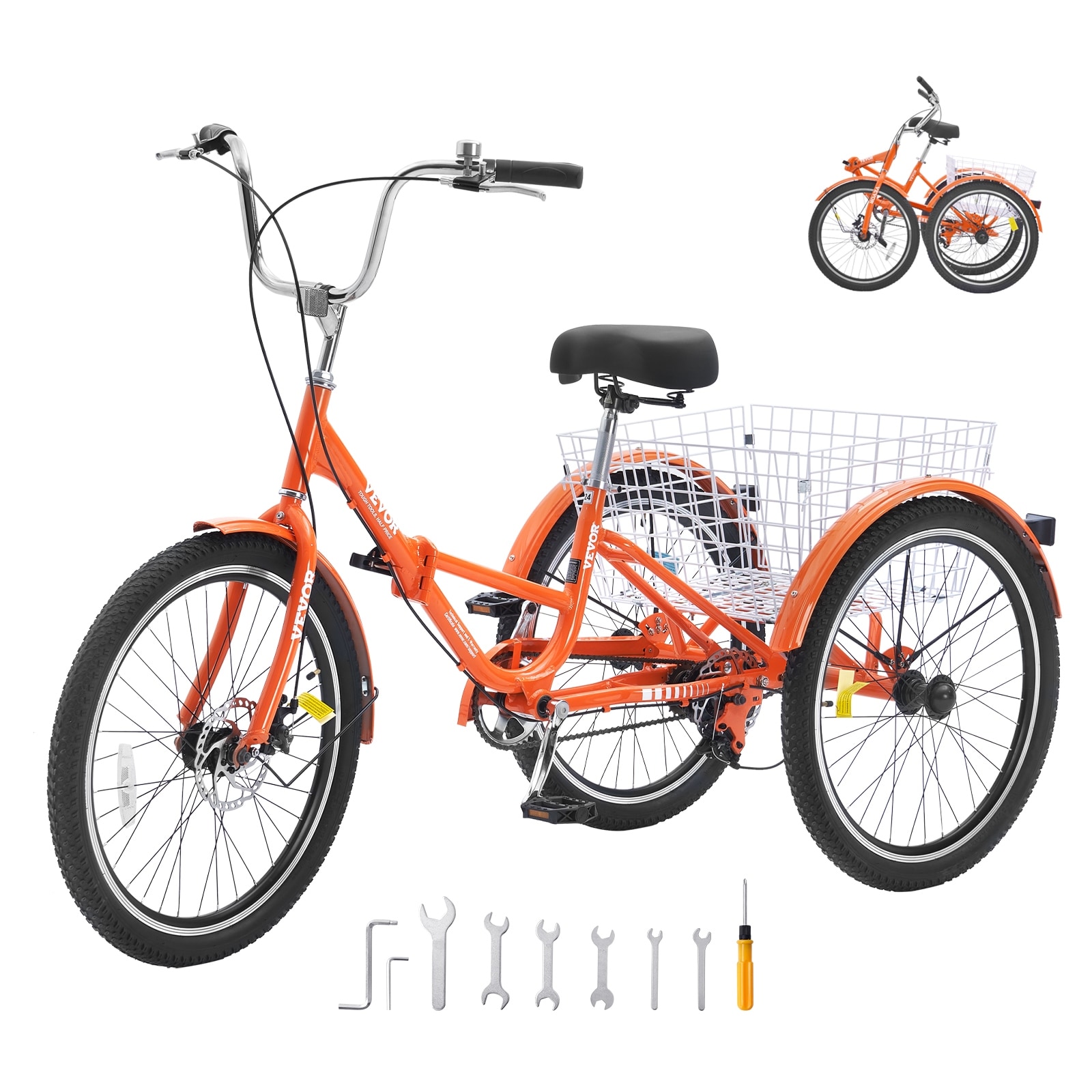 VEVOR Folding Adult Tricycle, with Large Rear Basket, Shopping Picnic Foldable Tricycles for Adults, Women, Men, Seniors