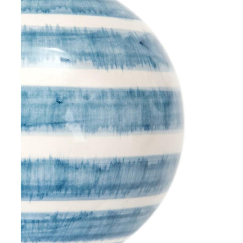 Hand-Painted Ceramic Orb Decorations - 4" - Blue and White - Set of 5