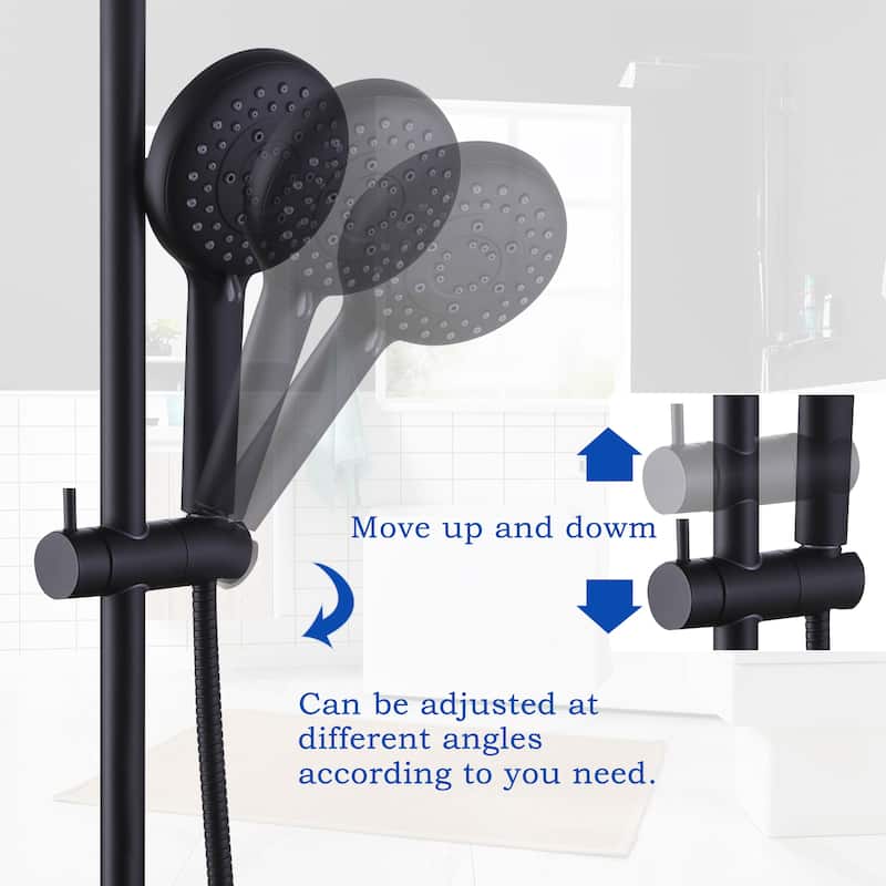 High Pressure 5-Way 10'' Rain Shower Head Black with Handheld Shower Slide Bar