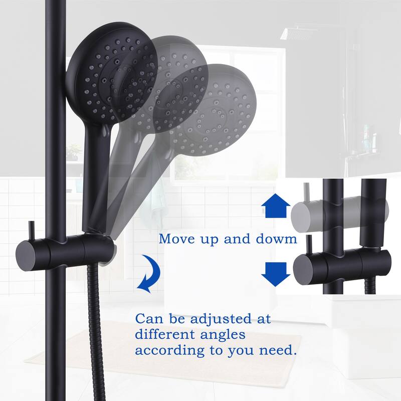 Modland High Pressure 5-Way 10'' Rain Shower Head Black with Handheld Shower Slide Bar