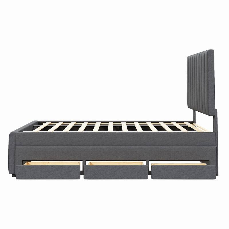 Full Size Upholstered Platform Bed with Trundle And 3 Storage Drawers