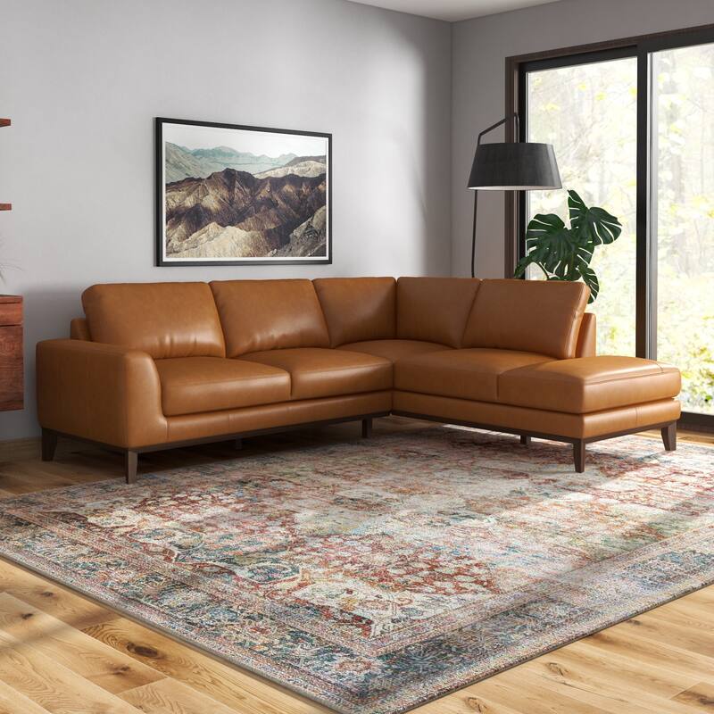 Miamo Mid Century Living Room Top Leather Corner Sectional Sofa in Tan