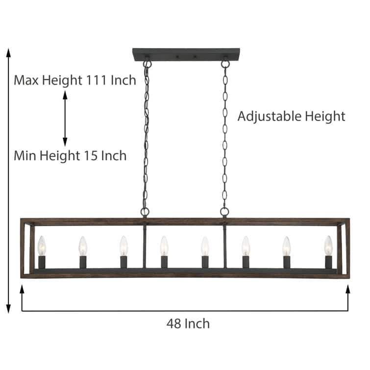 Modern Farmhouse 8-light 48In Rectangle Linear Chandelier for Dining Room with UL Certified