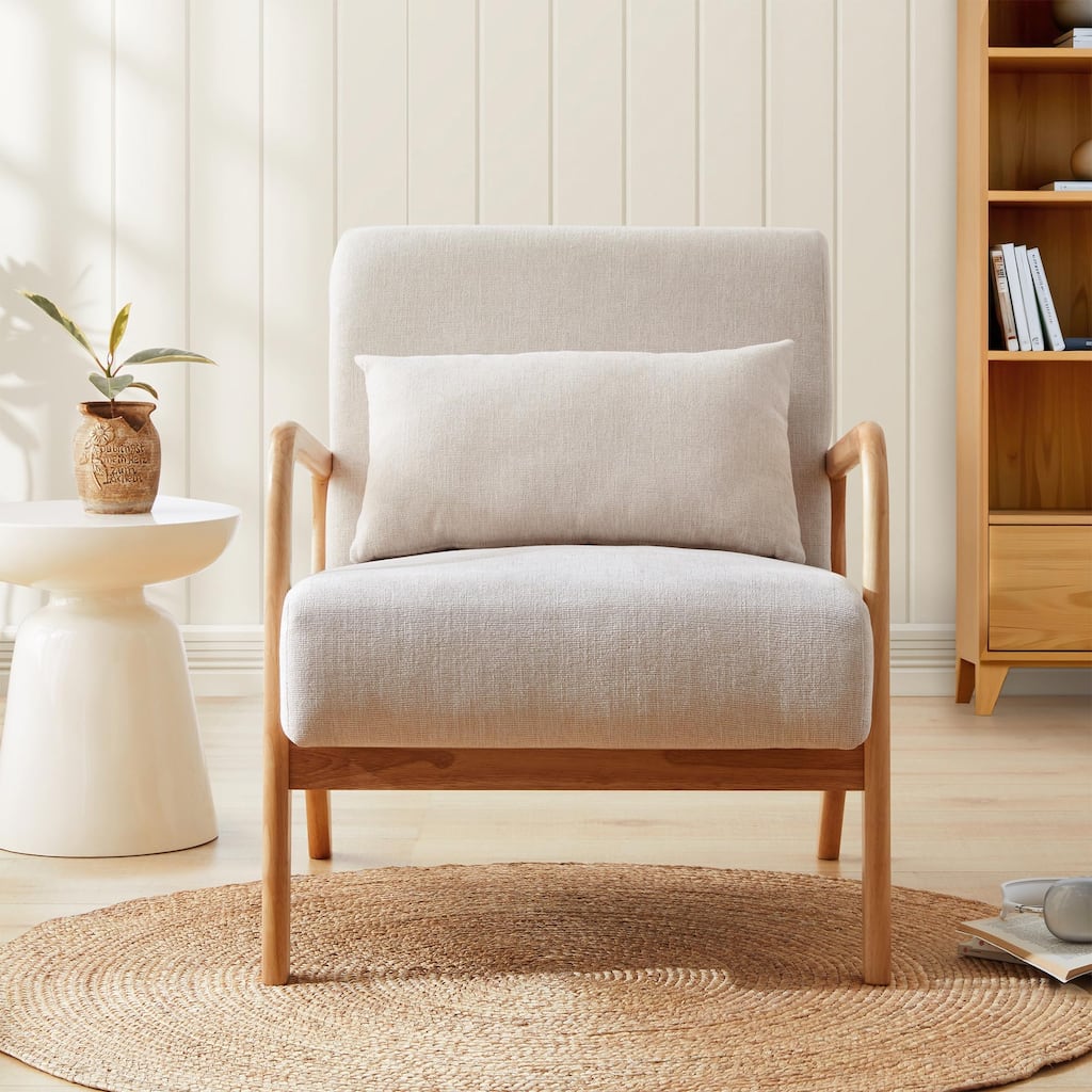 Modern Accent Chair with Lumbar Pillow, Relaxing Armchair with Solid Wood Frame & Soft Cushion - 25.2"W x 31.1"D x 29.5"H
