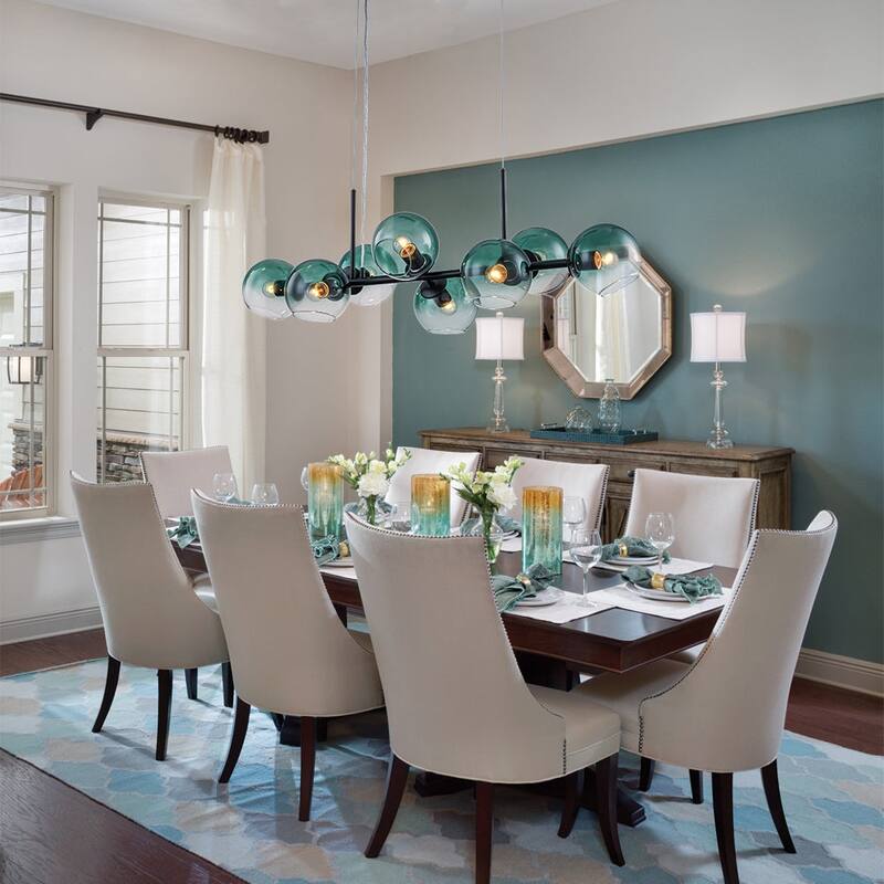 Modern 8-Light Glass Globe Linear Sputnik Island Chandelier Semi Flush