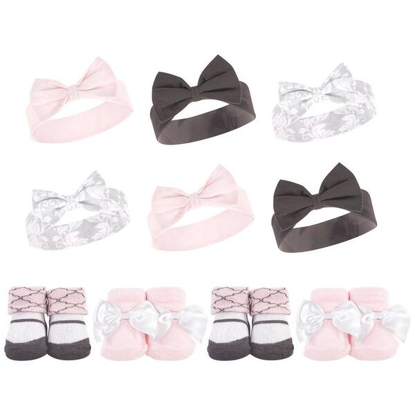 slide 1 of 1, Hudson Baby Infant Girl 10Pc Headband and Socks Set, Damask, 0-9 Months - Damask Damask - 0-9 Months