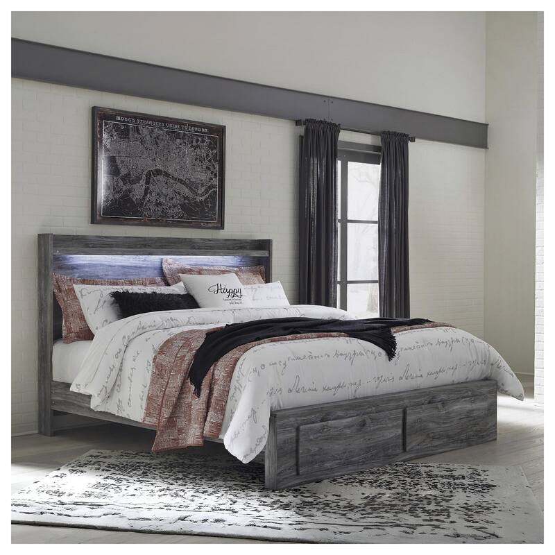 Baystorm Weathered Gray Panel Bed with Footboard Storage Drawers