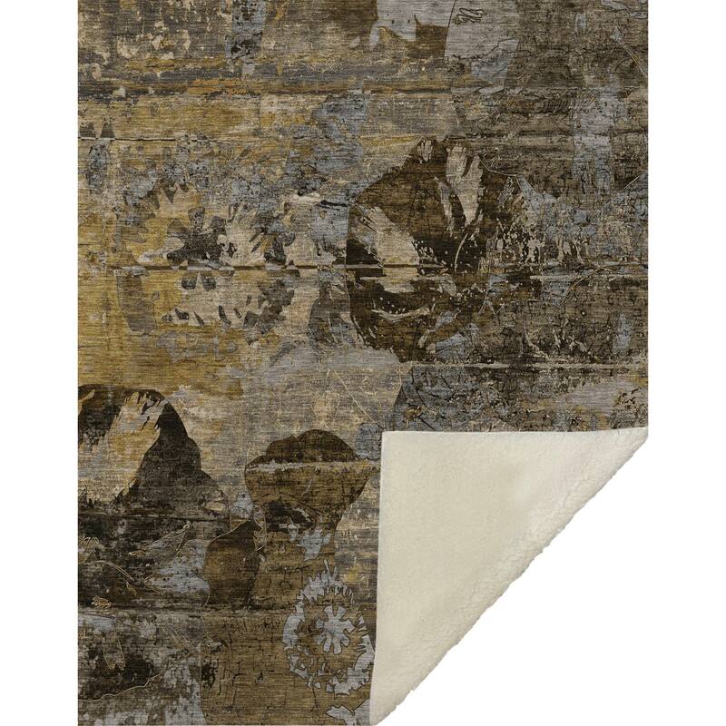 Premium Machine Washable Modern Floral Sherpa Throw Blanket