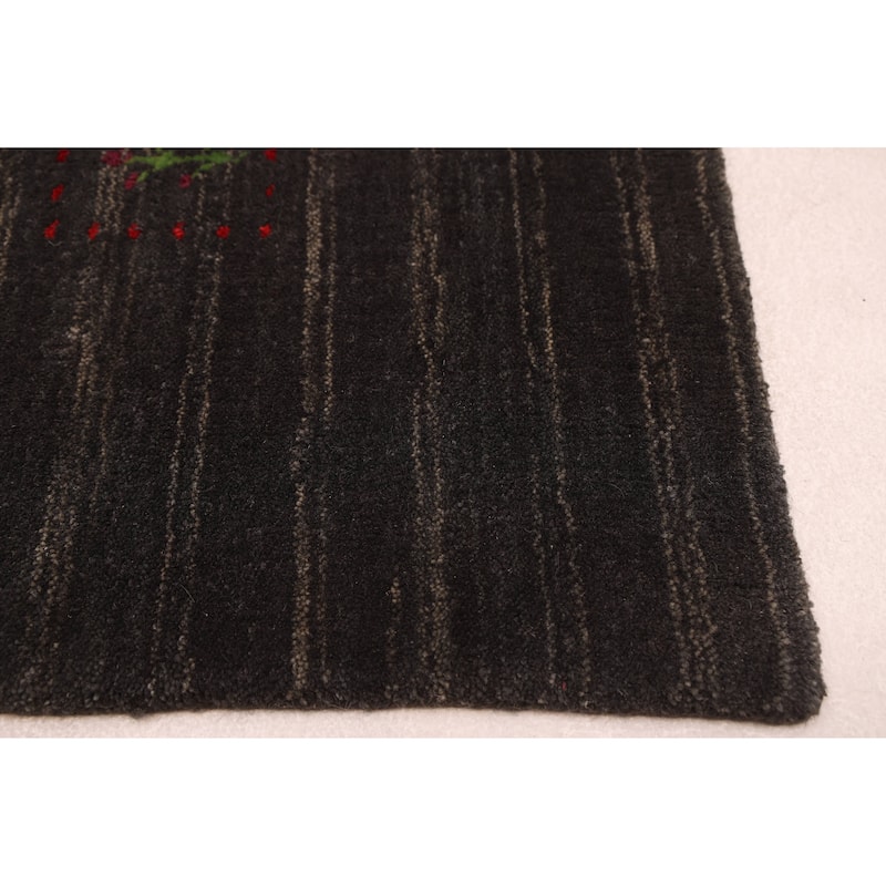 ECARPETGALLERY Hand Loomed Kashkuli Gabbeh Dark Grey Wool Rug - 5'2 x 7'10