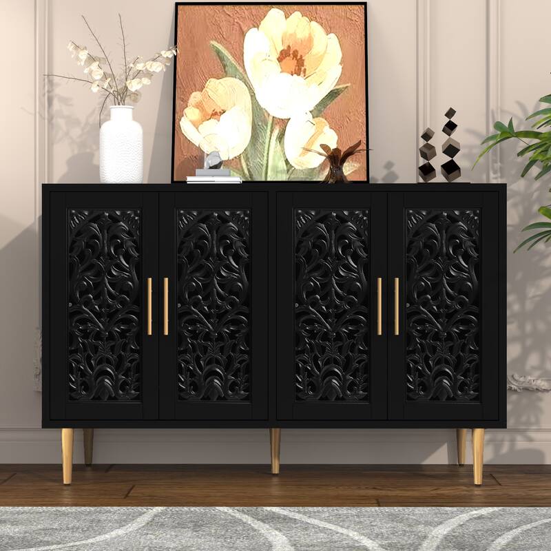 48" Hollow Carved Sideboard Buffet Cabinet - Black