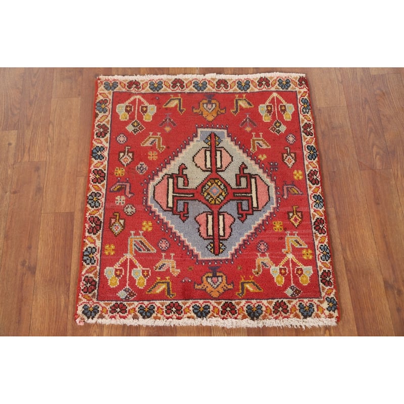 Tribal Shiraz Persian Vintage Square Rug Hand-Knotted Wool Carpet - 2'0" x 2'3"