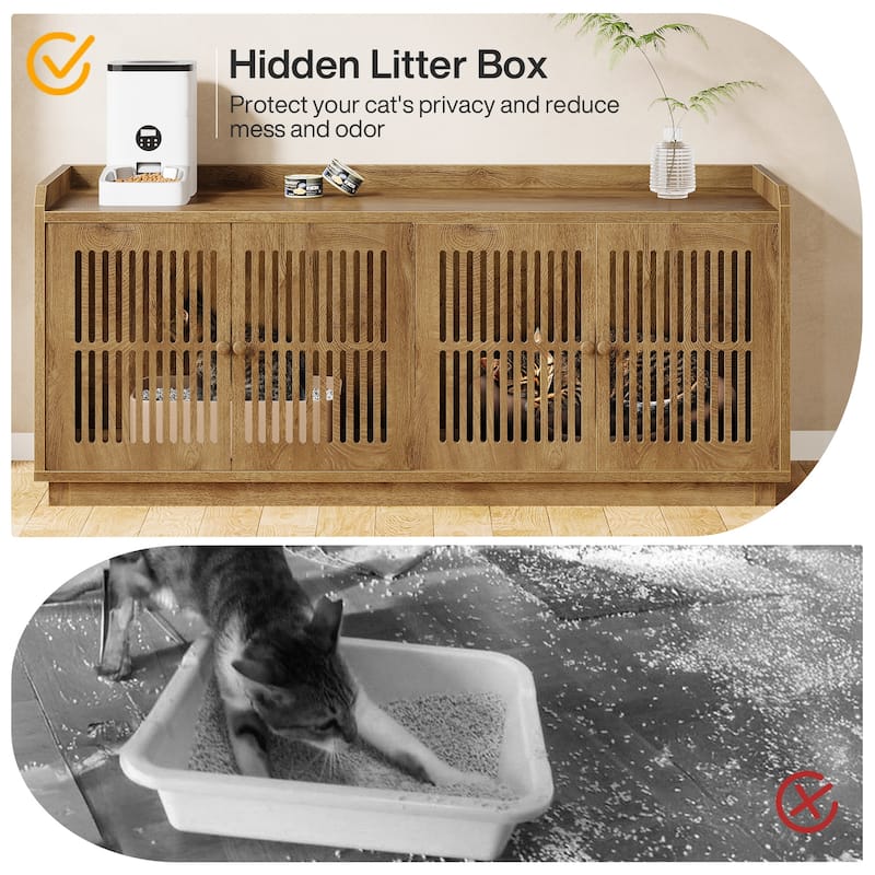 55-Inch Extra Large Cat Litter Box Enclosure with 2 Cabinets