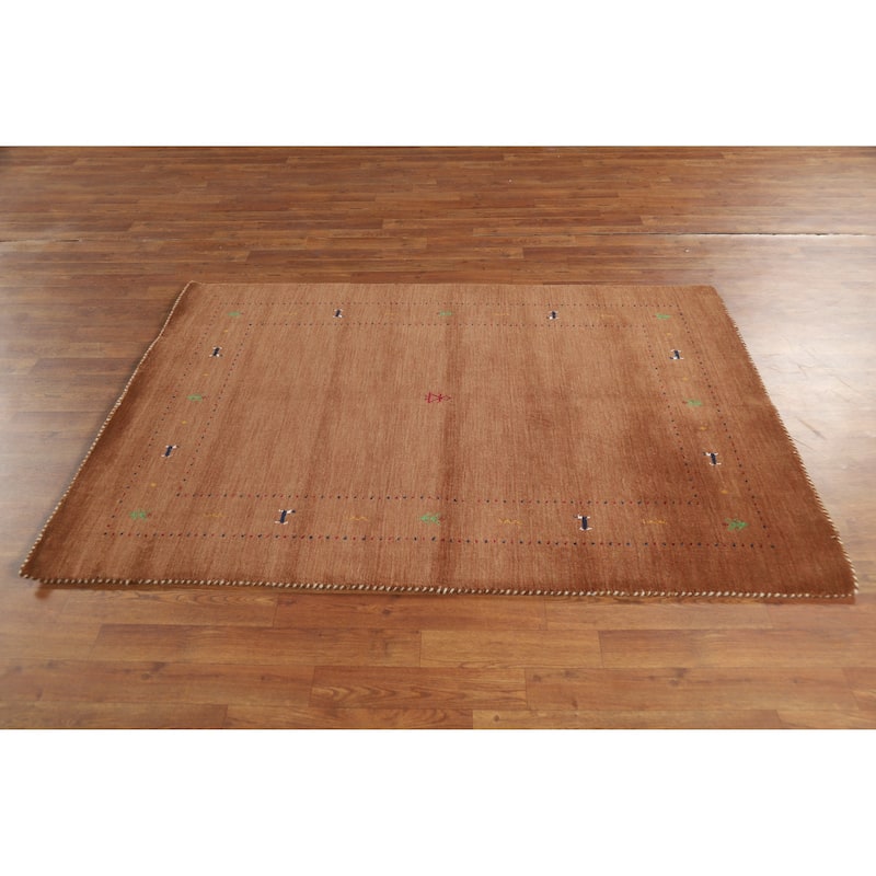 Hand Knotted Oriental 100% Wool Carpet Tribal Animal Pictorial Brown Gabbeh Area Rug - 5' 10'' X 4' 0''