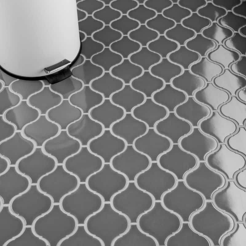 Merola Tile Metro Lantern Glossy Dark Grey 9-1/2" x 10-3/4" Porcelain Mosaic Floor and Wall Tile