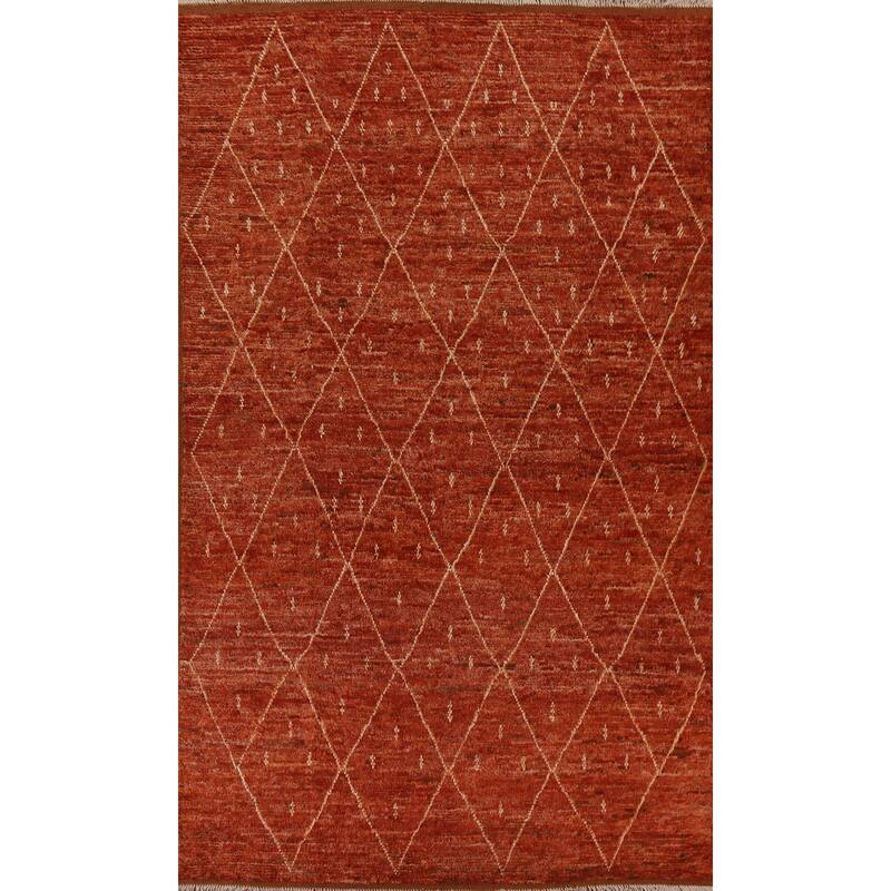 Hand Knotted Oriental 100% Wool Carpet Tribal Trellis Oranges & Rust Moroccan Area Rug - 10' 1'' X 6' 10''