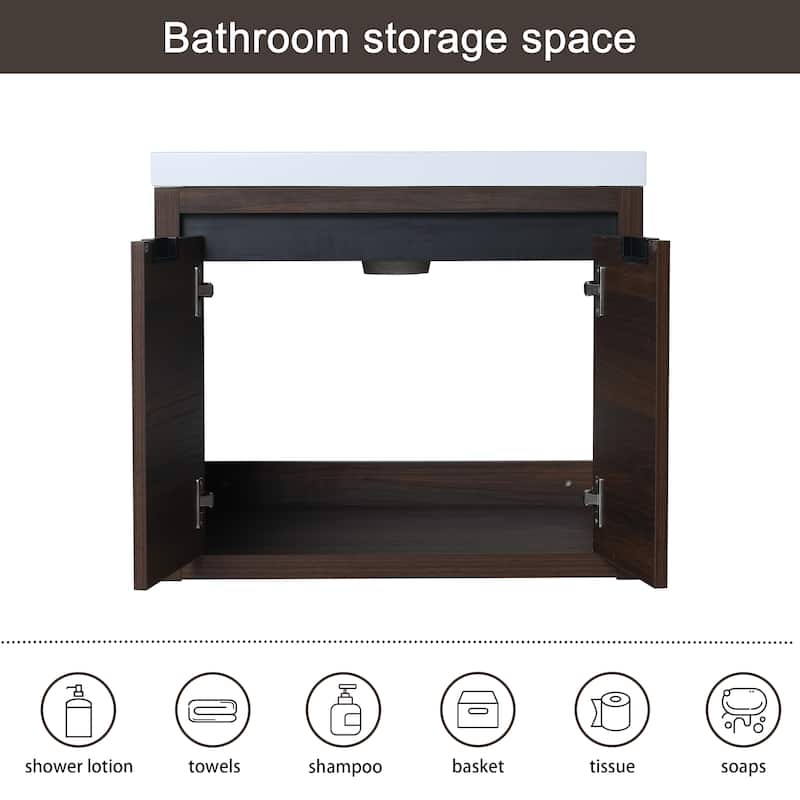 Malwee 24"/48" Floating Bathroom Vanity, Modern Wall Mounted Bathroom Vanity, Single with Resin Top and Soft Close Door